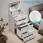 Dressing Table Vanity Set 2-In-1 Makeup LEDs Mirror Jewellery Organizer White