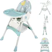 3 in 1 Baby High Chair, Adjustable 5 Point Harness, Tray, Foot Rest, Backrest and Seat Height,Multifunctional Foldable Portable highchair for Toddlers