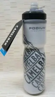 CAMELBAK Podium Chill Insulated Water Drink Bottle 24OZ Silver Gray Spell Out