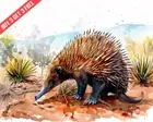 Echidna Snuffling for Ants in Australian Outback Watercolor 8x10 Print