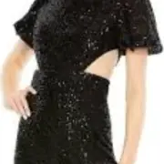 IEENA by Mac Duggal black sequin sheer puff sleeve jumpsuit size 4