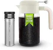 [LAFEECA] Cold Brew Coffee Maker - Iced Tea Brewer with Airtight Lid - Stainless Dual Ultra Filter - Tritan Pitcher - 1500 ml / 51 oz - Dune