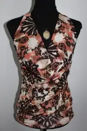 CHARLOTTE RUSSE Brown Peach Stretch Drape Front Top Racer Back Sz S NEW Body Con