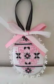 Counted cross stitch completed Wall Hanging Pink Black Easter Egg Geometric