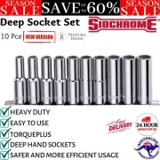 New Sidchrome 10pce 1/2" Drive Metric 12PT Deep Socket Set TorquePlus 10-19mm AU