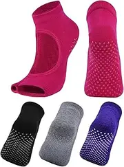 [Dress Cici] Open Toe Yoga Socks, Non Skid Pilates Socks, Low Cut Bare Socks with Bottom Grips (4 Pairs)