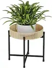 Rattan Plant Stand Indoor, Handwoven Boho Plant Table Round Flower Stand Coffee