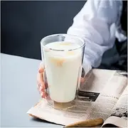 Beer Mug Double Rectangular Glass Cup Large Milk Cup Heat Insulation Anti-Scalding Heat-Resistant Tea Cup Cold Drink Beer Crystal Mug Beer Mugs (Size : 450ml)