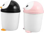 Operitacx 2pcs Miniature Plastic Desktop Trash Can Penguin Aesthetic Waste Paper Basket Small Table Waste Bin for Home