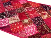 60" VINTAGE INDIAN DÉCOR HANDCRAFTED SARI BEAD TABLE THROW WALL HANGING TAPESTRY