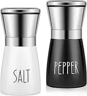 2 Pcs Salt and Pepper Grinder Set Manual Salt Pepper Mill Grinder Adjustable Coarseness Salt and Pepper Shakers with Ceramic Core Refillable Spice Mill for Home Kitchen Table