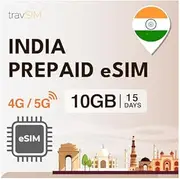 travSIM India eSIM | 10GB Mobile Data | Free Roaming in Sri Lanka & 15+ Countries in Asia | The Plan on This eSIM for India is Valid for 15 Days.