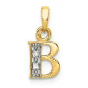 14k and Rhodium Polished .01ct Diamond Initial B Pendant