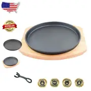 Versatile 11.80” Cast Iron Cooking Set with Removable Gripper & Wood Underliner
