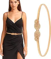 [Minicoco] Women's Dress Slim Metal Belt Gold Elastic Spaghetti Chain Belt