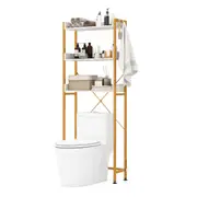 Giantex 3-Tier Over the Toilet Organiser Bathroom Storage Shelf w/4 Hooks & Adjustable Bottom Bar Space Saver White