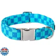 Maca Bates Checkered Mint Blue Dog Grid Collar for Small Dogs Adjustable Plai