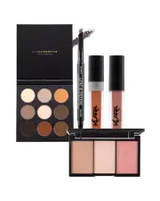 5PCS Blush Contour Eyeshadow Palette Eyebrow Pencil Eye liner X2 Matte Lipstick