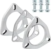 PALOZO Exhaust Flange Connection Kit Stainless Steel, 3 Bolt 2.5 inch/63.5mm Exhaust Flange & Exhaust Gasket Connection Set with Bolts and Nuts for 63.5mm OD Pipes(2 Pcs Flange)