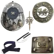 Welsh Dragon Sporran Set Antique Sporran, Brooch, Buckle, Pin, Belt, Chain