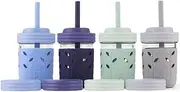 [Elk and Friends] 8oz Glass Kids + Toddler Drinking Cups | The Original Mason Jars with Lids + Sleeves + Straws | Smoothie Cups | Spill Resistant | Dishwasher Safe | 4 Pack