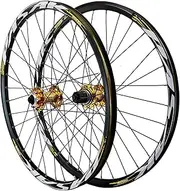 Road Bike Wheelset 26/27.5/29 Inch MTB Wheelset Disc Brake Quick Release ，Ultra-Light Double-Walled Aluminum Alloy Rim, Front and Rear Wheel for 7-12 Speed Cassette 32 Holes(Gold,29inch)