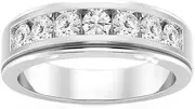 [Generic] Customize Jewel 1 ctw Round Lab Grown Diamond Seven-Stone Wedding Proposal Band Ring with Satin Finish In 10k Gold For Men Male,DEF-VS, Medium, Gemstone Metal Lab Diamond, Created Diamond