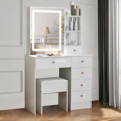 Dressing Table Large Mirror Make up Dresser Vanity Modern Home Furniture White