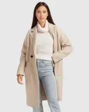 [Belle & Bloom] Publisher Double-Breasted Wool Blend Coat - Sand