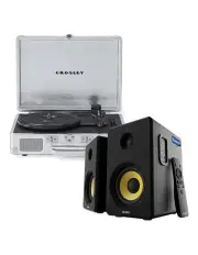 [Crosley] Cruiser Bluetooth Portable Turntable - Silver + Bundled Majority D40 Bluetooth Speakers