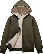 [Flygo] Unisex Boys Girls Fleece Jacket Hoodie Sherpa Lined Zip Up Hooded Sweatshirt Kids Winter Jackets