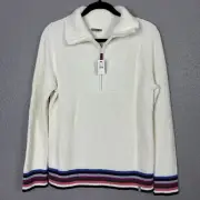 NWT T By Talbots Coolmax Half Zip Knit Sweater Ivory W Multi Stripes Mock Neck