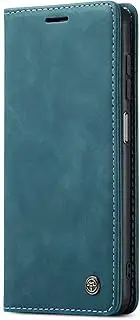 [JMstore] Case Compatible with Samsung Galaxy A14 4G/5G, Leather Flip Protective Wallet Mobile Phone Case with Credit Card Stand Function (Blue)