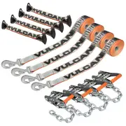 8-Point Roll Back Car Tiedown Kit, Snap Hook & Chain Tail 4 Pack Silver Series