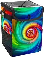 Car Trash Can with Lid and Storage Pockets Leak-Proof Organizer,Waterproof Garbage Can,Abstract Swirl Rainbow