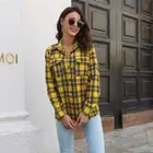 Womens Plaid Button Down Long Sleeve Shirt Loose Jacket Boyfriend Shirt Shacket