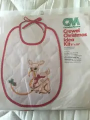 Vintage Columbia-Minerva Crewel Christmas Reindeer Bib Kit 7857 8"x10" NIP