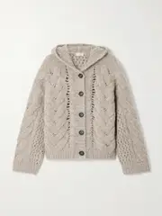 [Brunello Cucinelli] Brunello Cucinelli - Hooded Cable-knit Alpaca-blend Cardigan - Beige - large large Neutrals