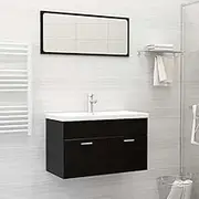 2 Piece Black Engineered Wood Bathroom Vanity Set with Floating Cabinet & Mirror, Modern Wall-Mount Console for Sink, Sleek 36 Inch Design