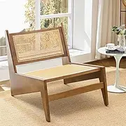 Furb Modern Accent Chair - Wooden Armchair with Rattan Back and Seat, Single Lounge Chair for Indoor Living Room, Library (Brown)