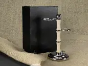 Ivory Safety Razor's Heavyweight Chrome STRAIGHT Razor Shaving Brush Stand Gift