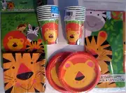 ANIMAL JUNGLE Birthday Party Supply Set Pack Kit for 16 w/ Loot Bags