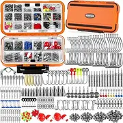 TOPFORT 187/343pcs Fishing Accessories Kit, Including Jig Hooks, Bullet Bass Casting Sinker Weights, Fishing Swivels Snaps, Sinker Slides, Fishing Set with Tackle Box