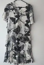 Women's Dress Sz 8 Black White butterfly Print Chiffon Layered mature wedding