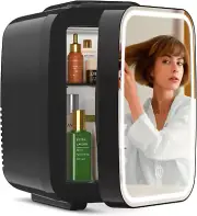 Skincare Fridge with Dimmable LED Light Mirror, 4L/6Can Mini Fridge Skincare for