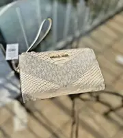 Michael Kors Large Double Zip Wristlet ID Credit Card Wallet (Light Cream Multi)