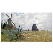 Claude Monet Painting Windmill And Boats Near Zaandam