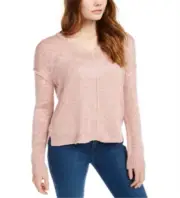 Pink Rose Women's Long Sleeve V Neck Button up Top Pink Size Medium