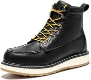 [ROCKROOSTER] Trinidad 6" Black Steel Toe Wedge Work Boots for Men, Durable Leather Welted Moc Toe Heritage Men's Safety Boots SAP2301