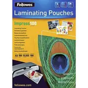 Fellowes Impress Laminating Pouch Gloss 100 Micron A3 Clear Pack 100